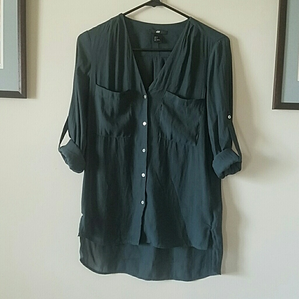 H&M Hunter Green Sheer Top